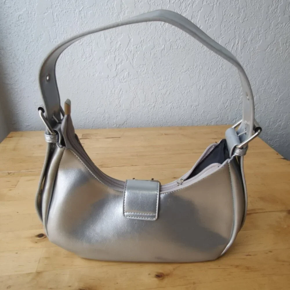 Silver Faux Leather Shoulder Bag